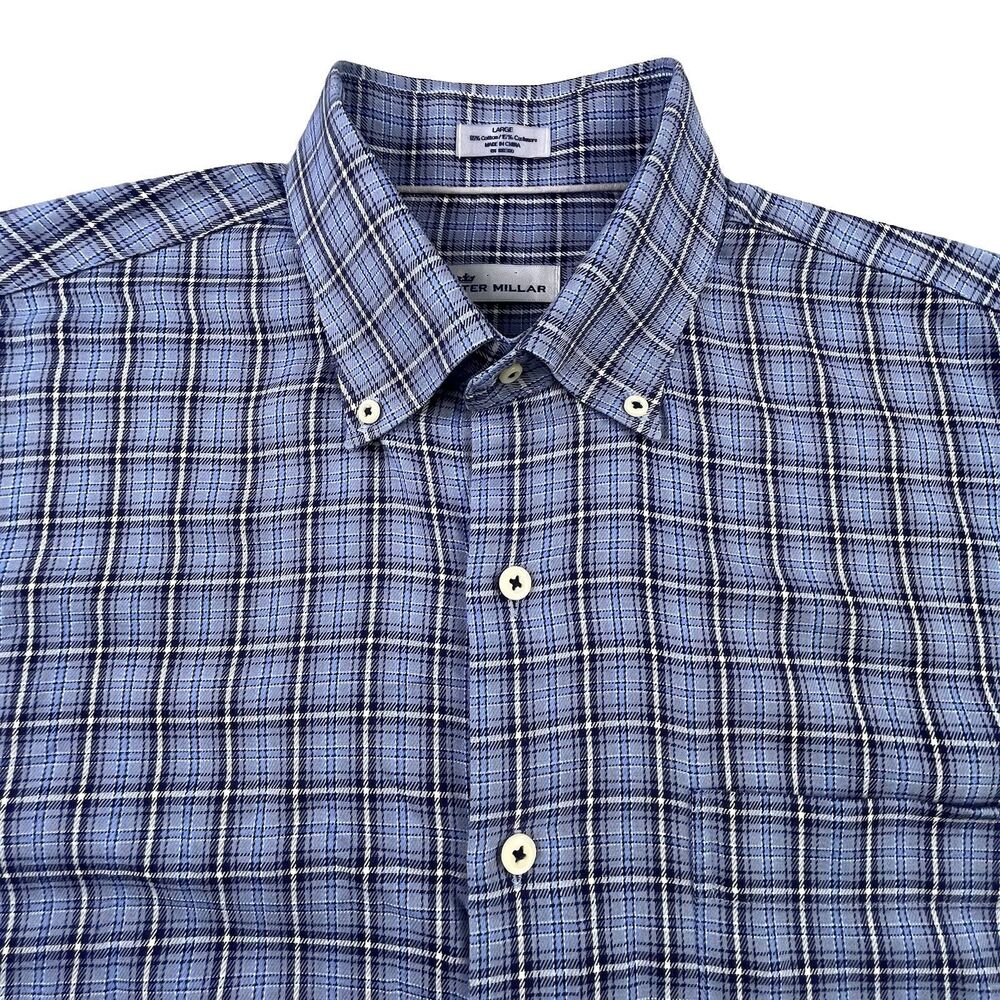 Peter Millar Shirt Mens Large Blue Cashmere Blend Long Sleeve Button Down